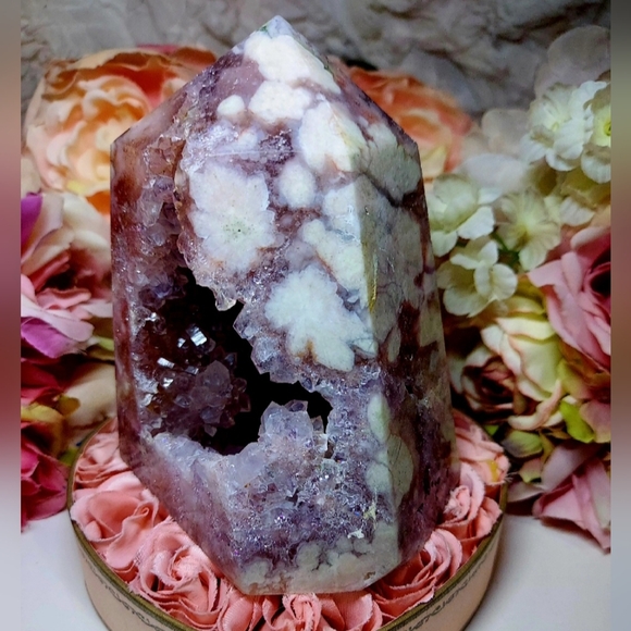 Huge High Quality Pink Amethyst Sakura Flower Agate Tower - Picture 14 of 16